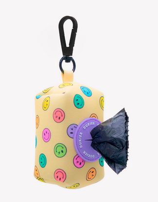 Comprar Porta bolsas para cacas de perro con diseño divertido-Porta bolsas para perros con mosquetón-Porta bolsas de neopreno para recoger cacas de perro-Accesorio para recoger cacas de perro con smiley